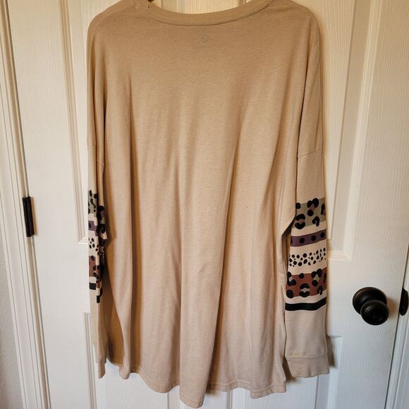 Marley Lilly Top XL Womans Animal Print Oatmeal Stripes Long Sleeve T-shirt - Picture 5 of 11